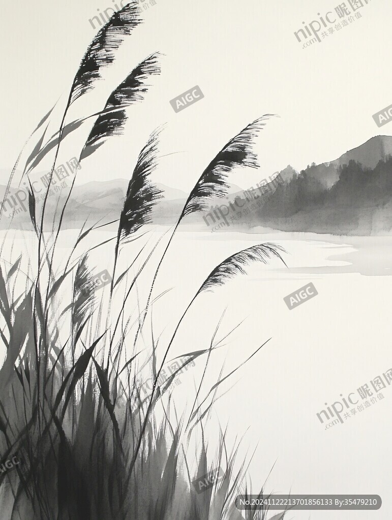 芦苇水墨山水