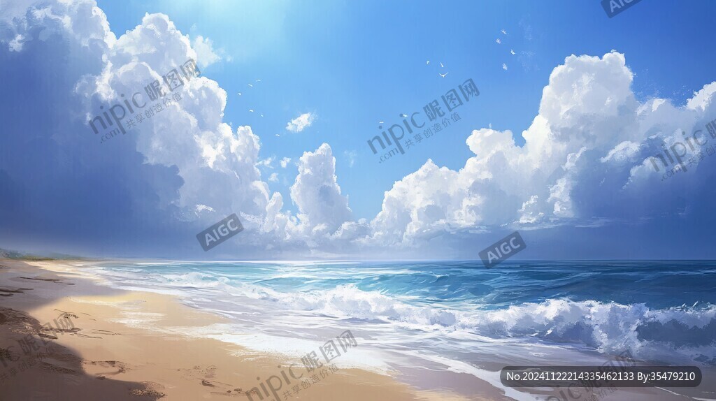 手绘蓝天大海