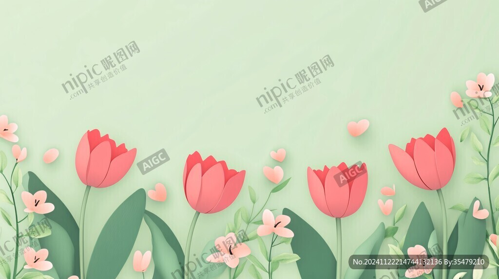 纸艺风格插画春意盎然