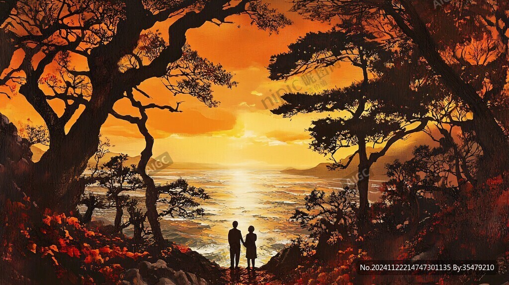 黄昏场景插画
