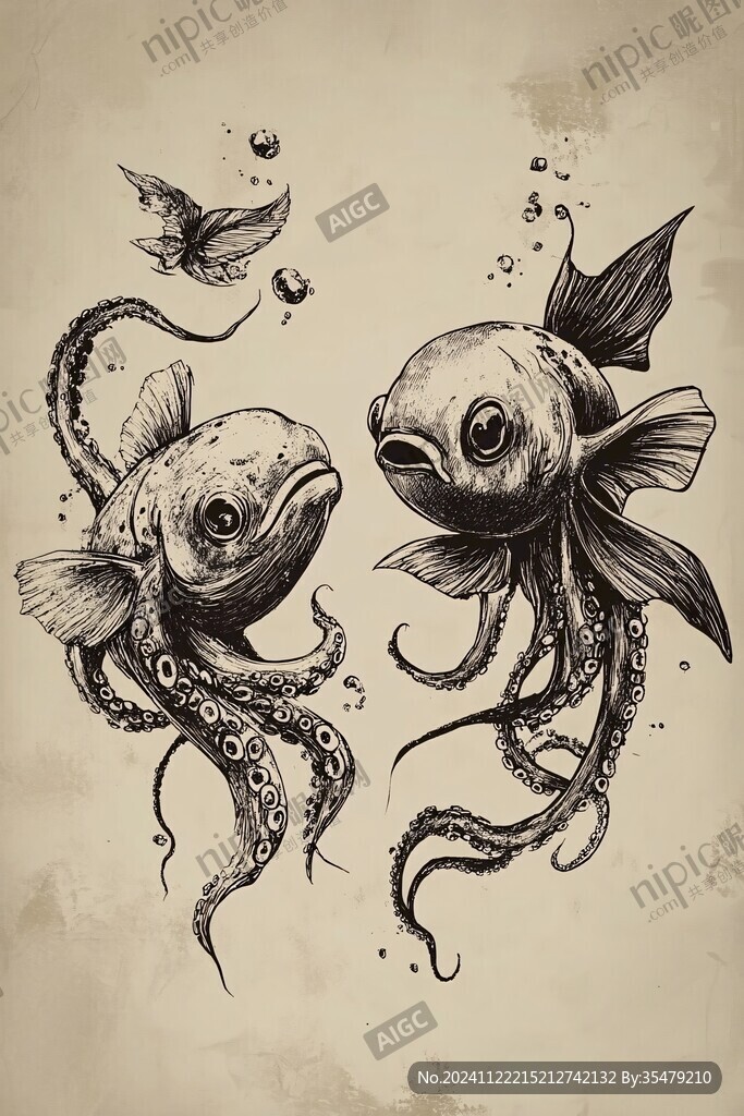 手绘双鱼插画