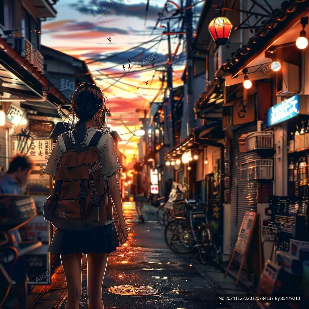 日落街道插画