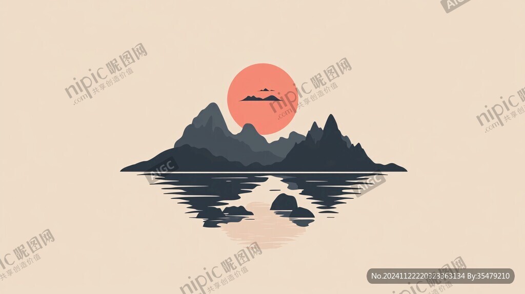 山水插画logo