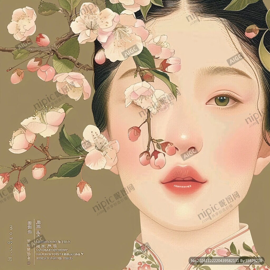 桃花美人插画