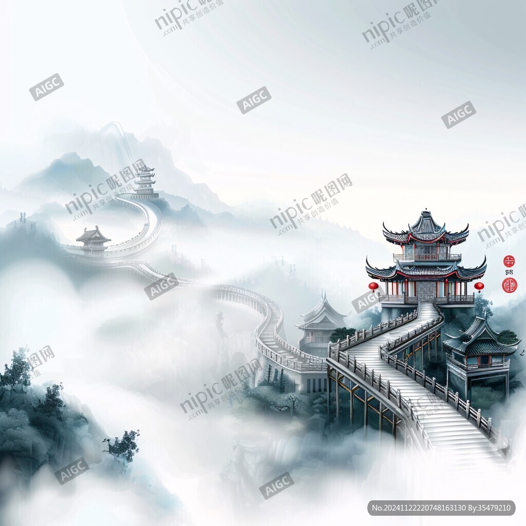 楼阁仙景插画