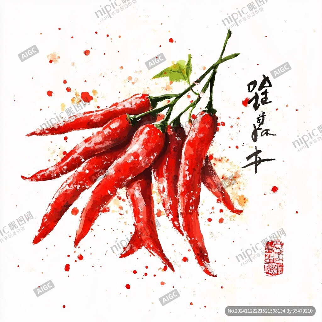 工笔画辣椒