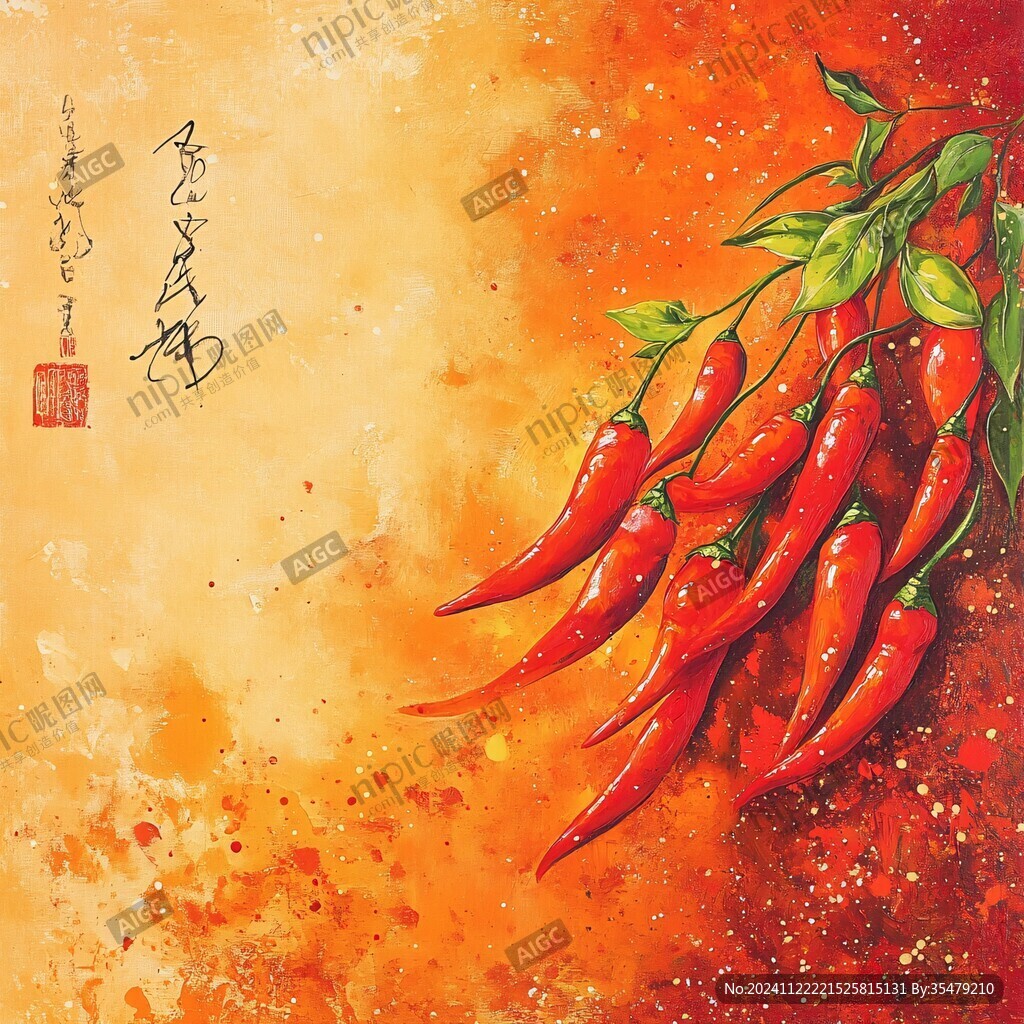 工笔画辣椒