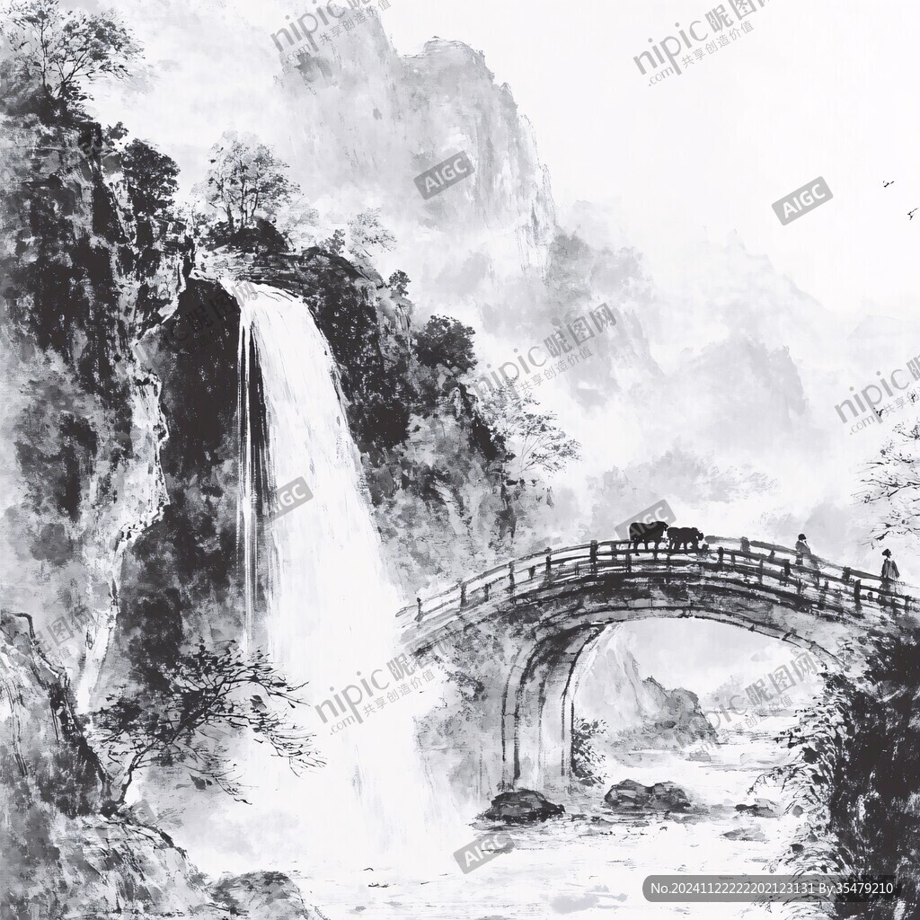 水墨数字画工笔山水