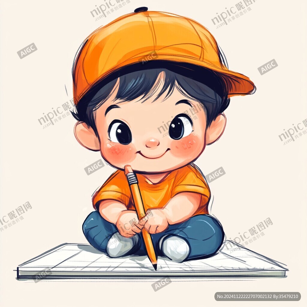 认真写字的小孩