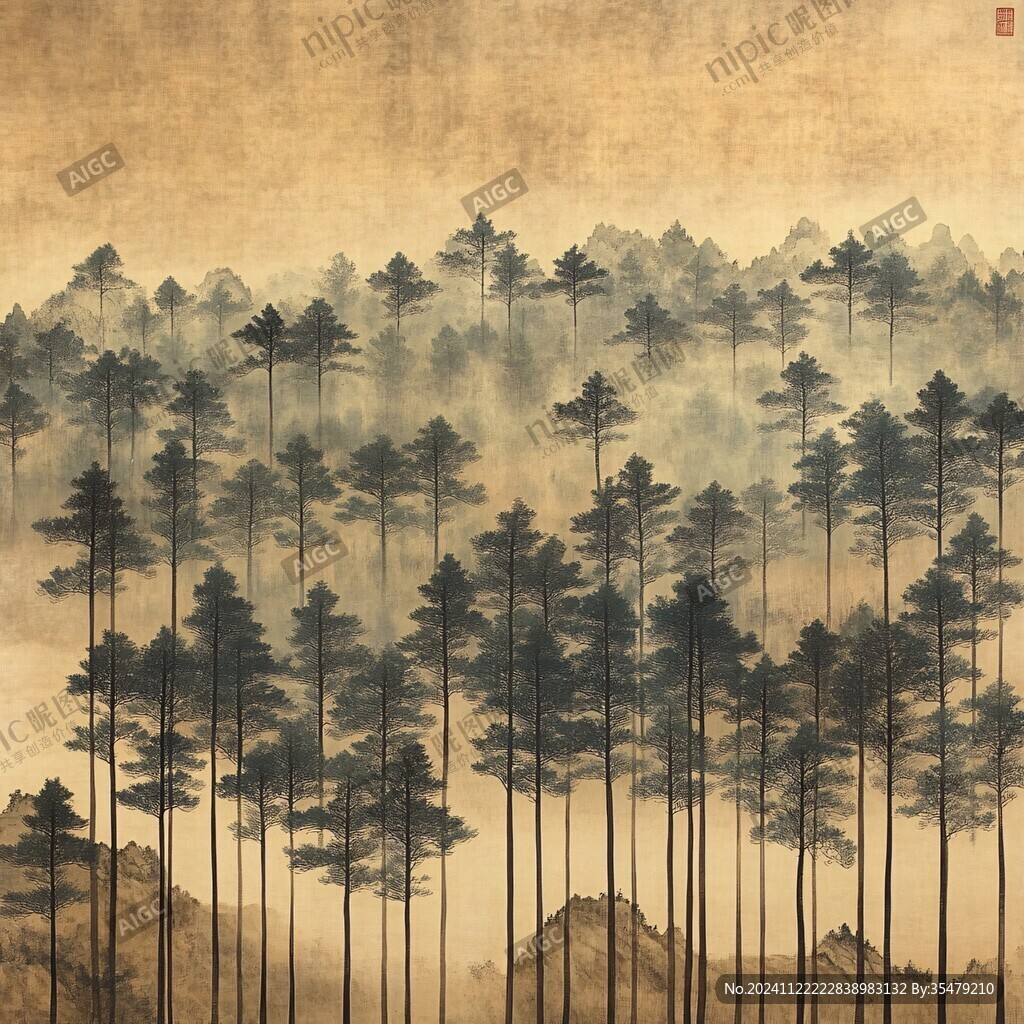 松林水墨画