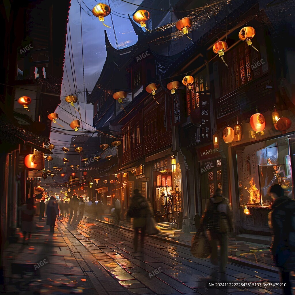 古代街道夜景