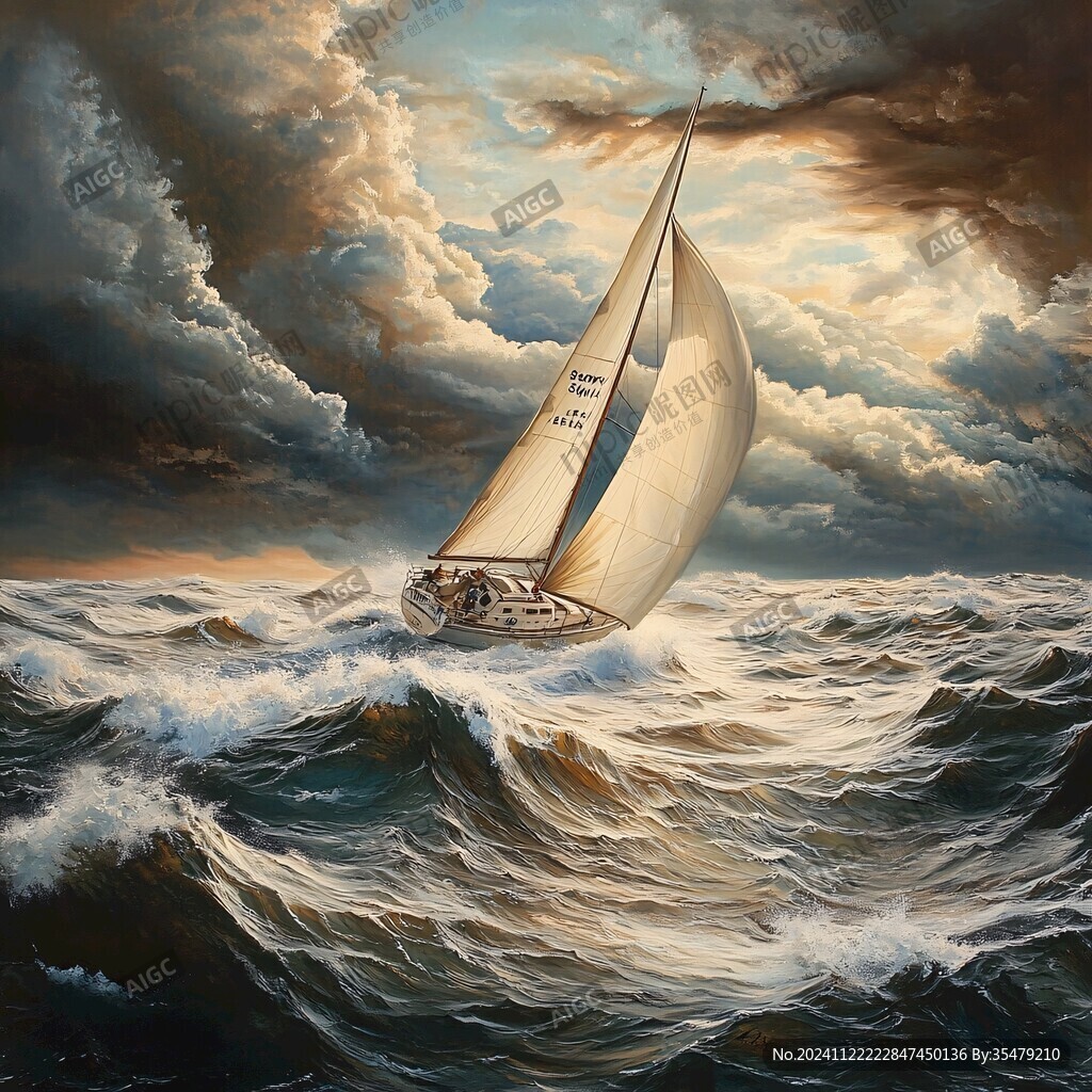 扬帆踏浪油画