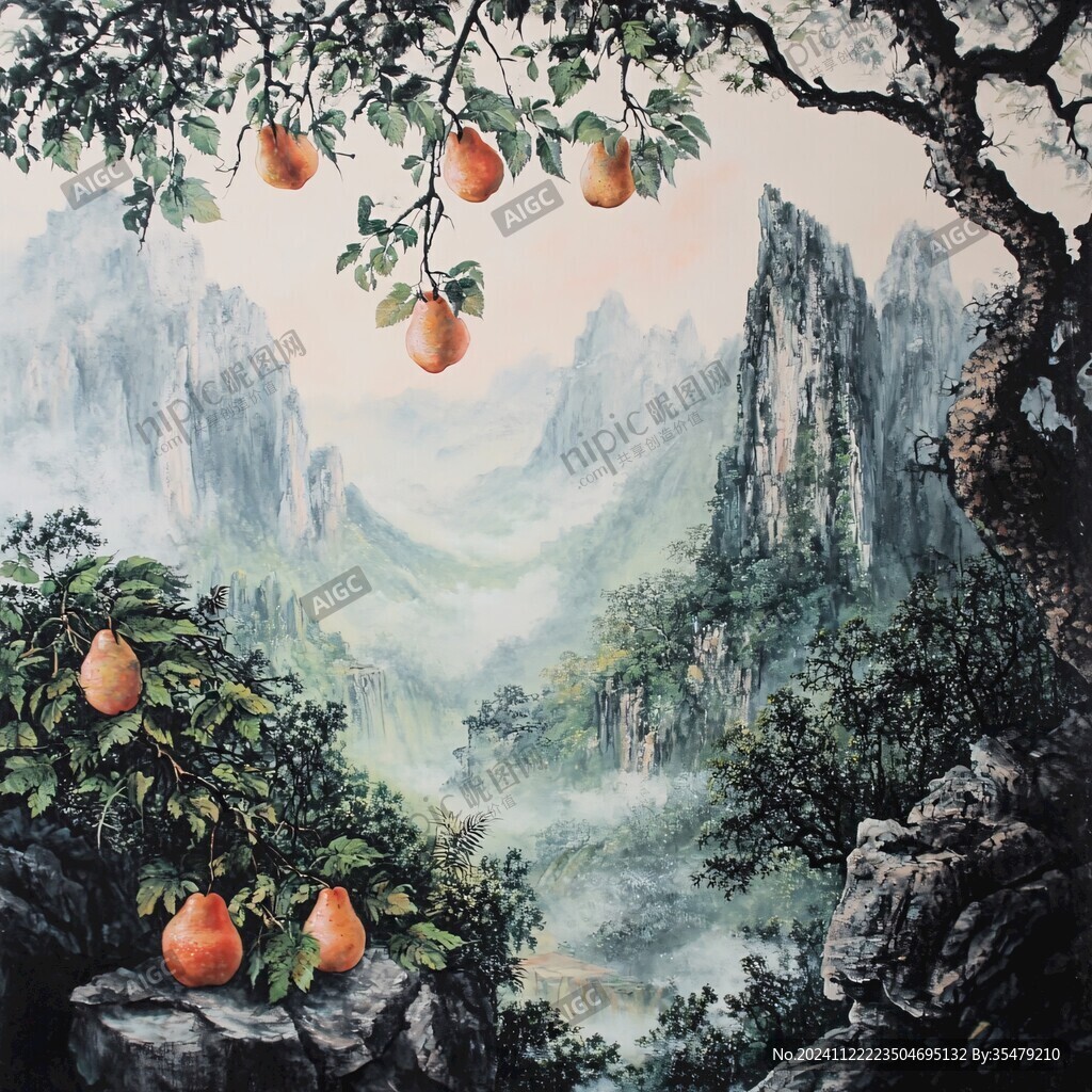 迎客松油画