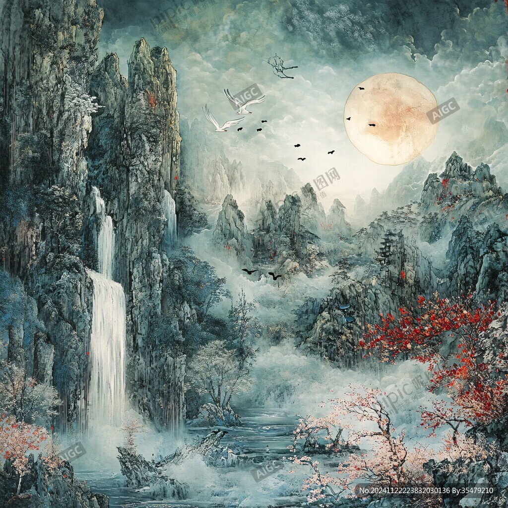 山水装饰画唯美中秋