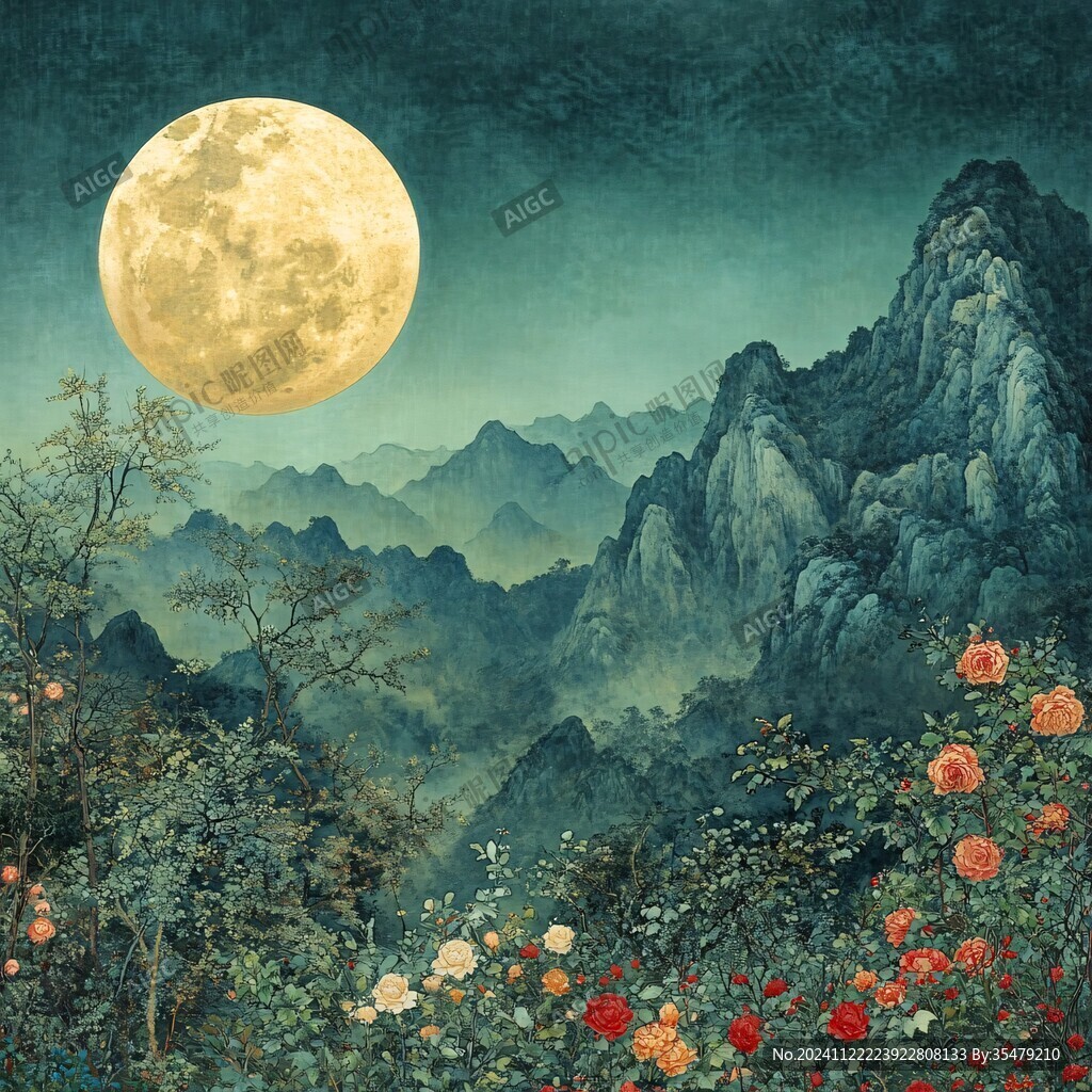 山水装饰画唯美中秋