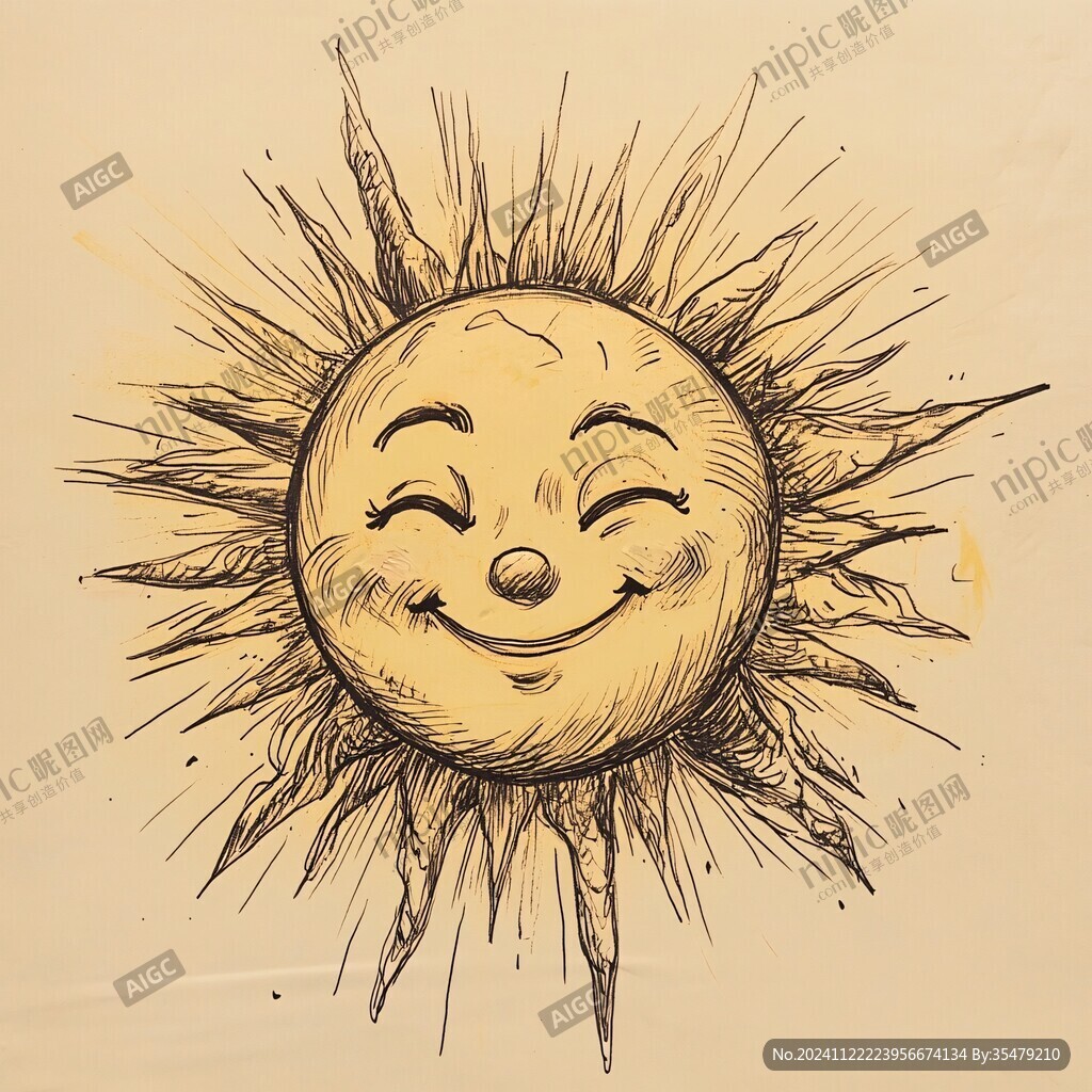 手绘太阳插画