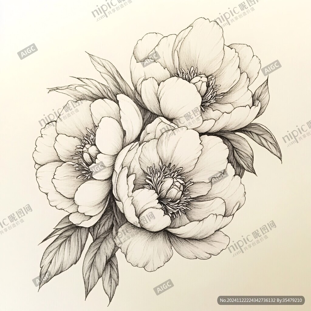 手绘工笔芍药