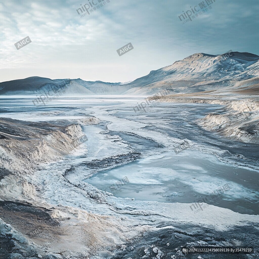 冰封戈壁河水