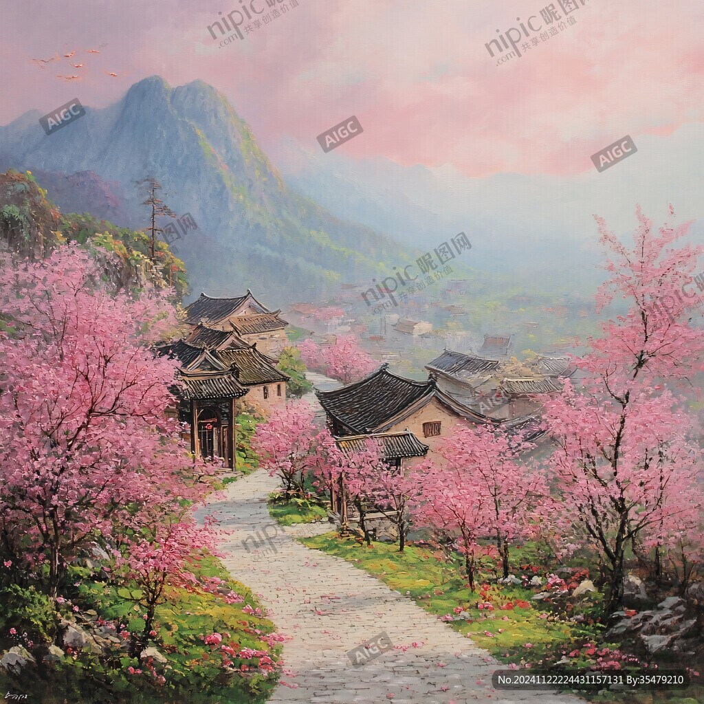 桃花源记古风山水插画