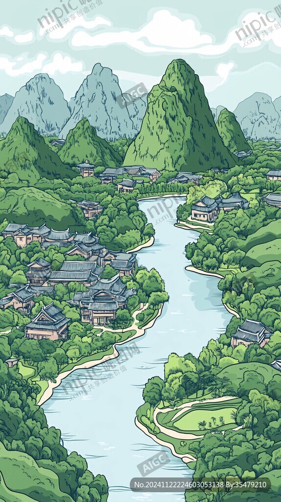 广西插画广西印象景点