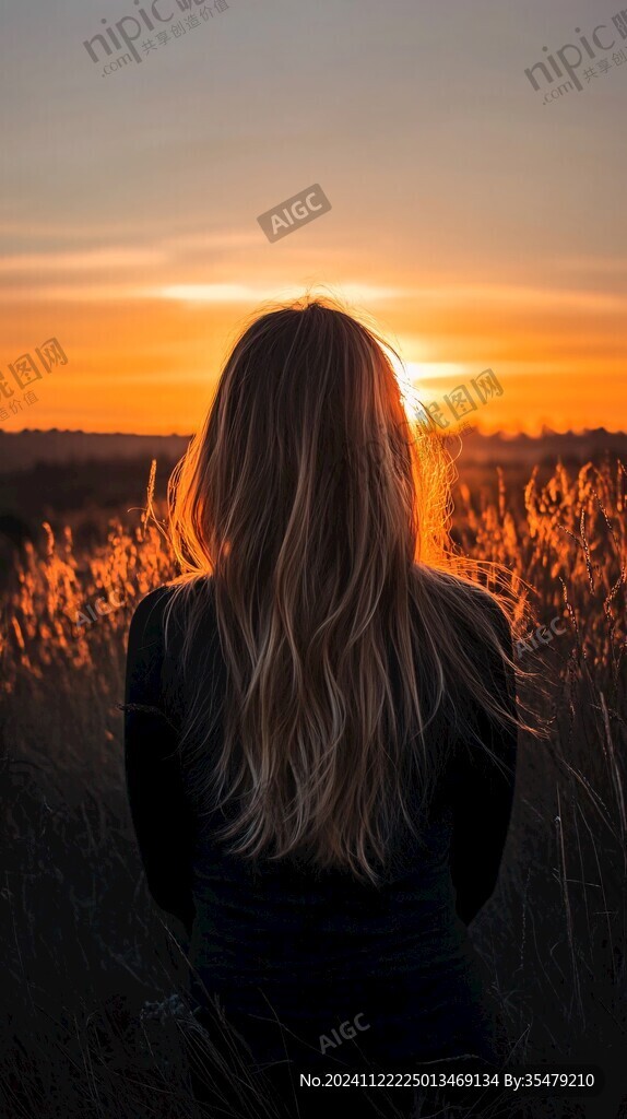 夕阳美女背影