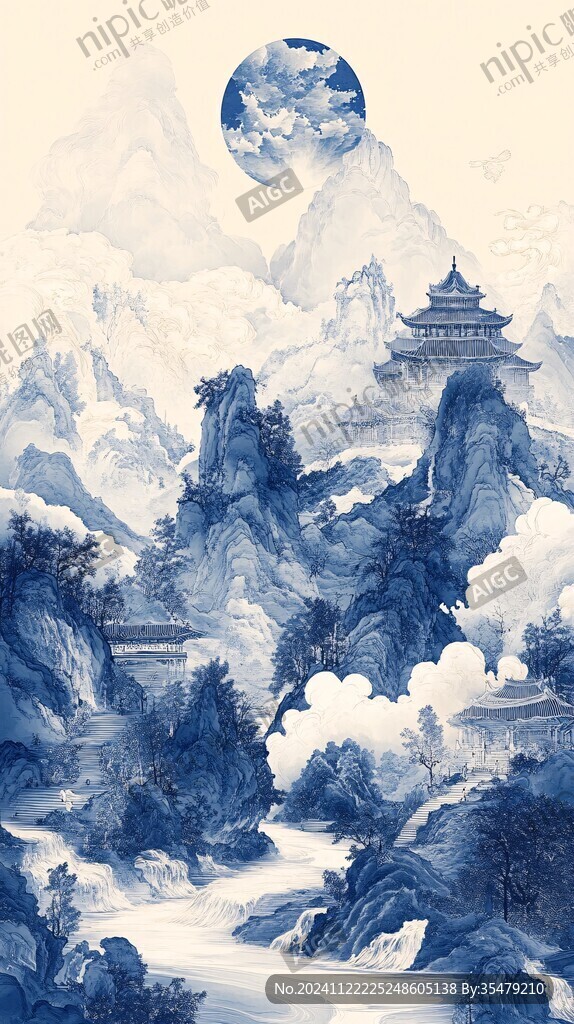 新中式楼阁皇宫山水