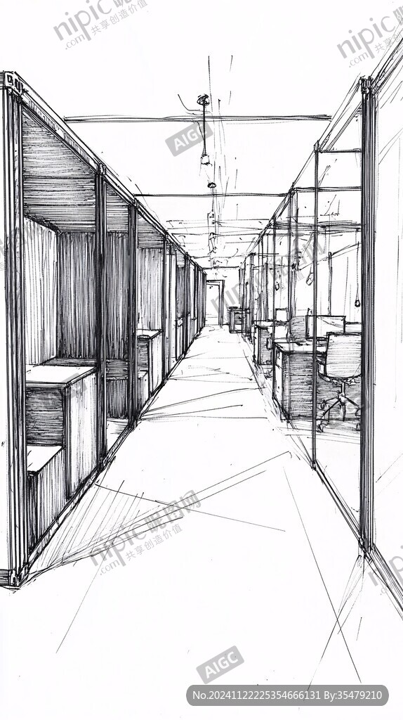 走廊钢笔画
