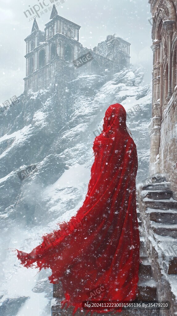 雪中红衣女人