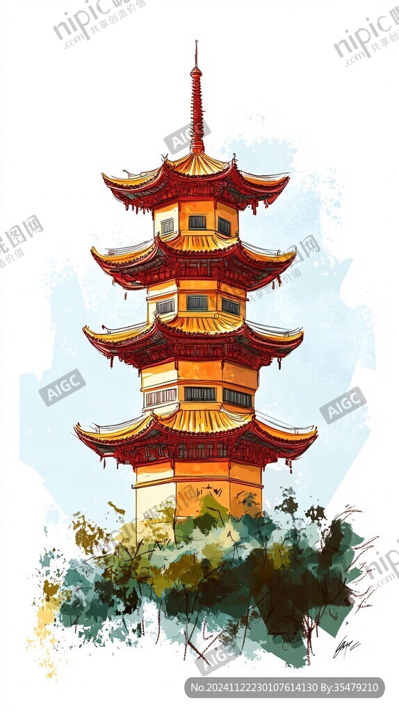 文笔塔插画
