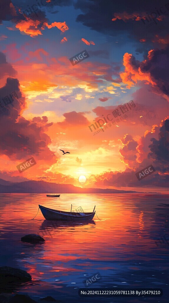 海上落日插画
