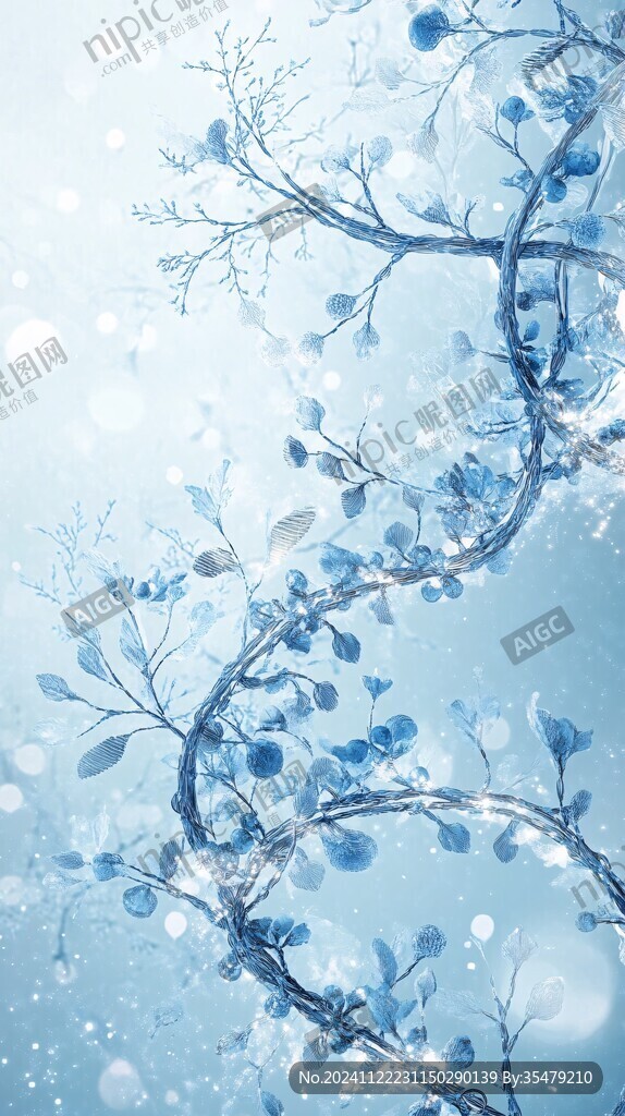 蓝调花鸟树枝背景