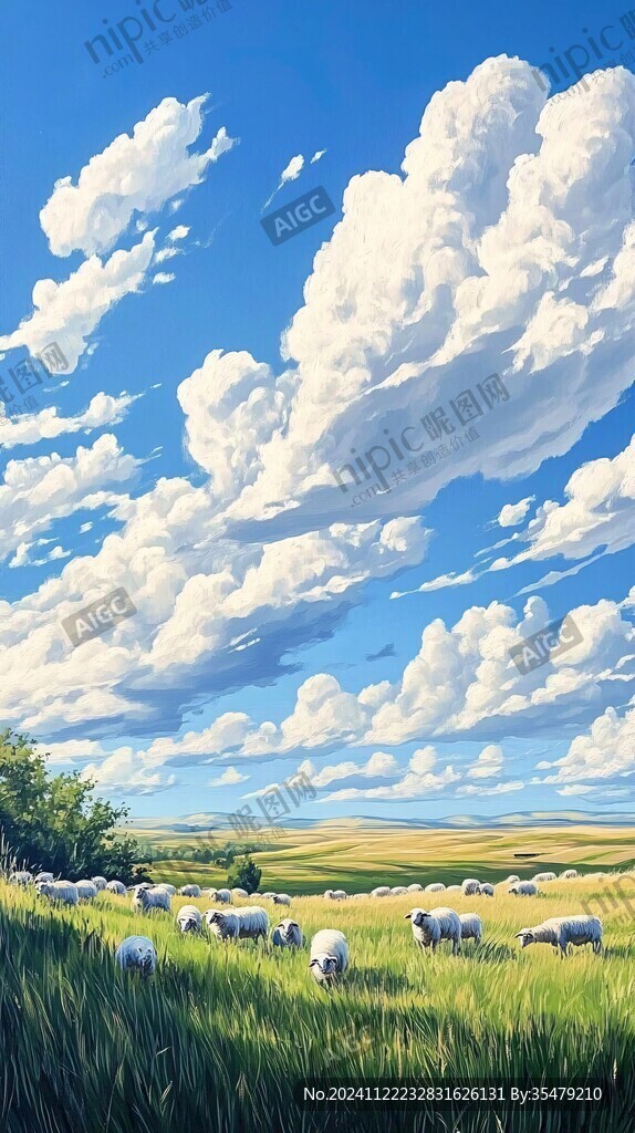 草原绵羊云朵