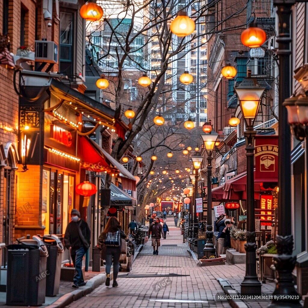 张灯结彩的步行街