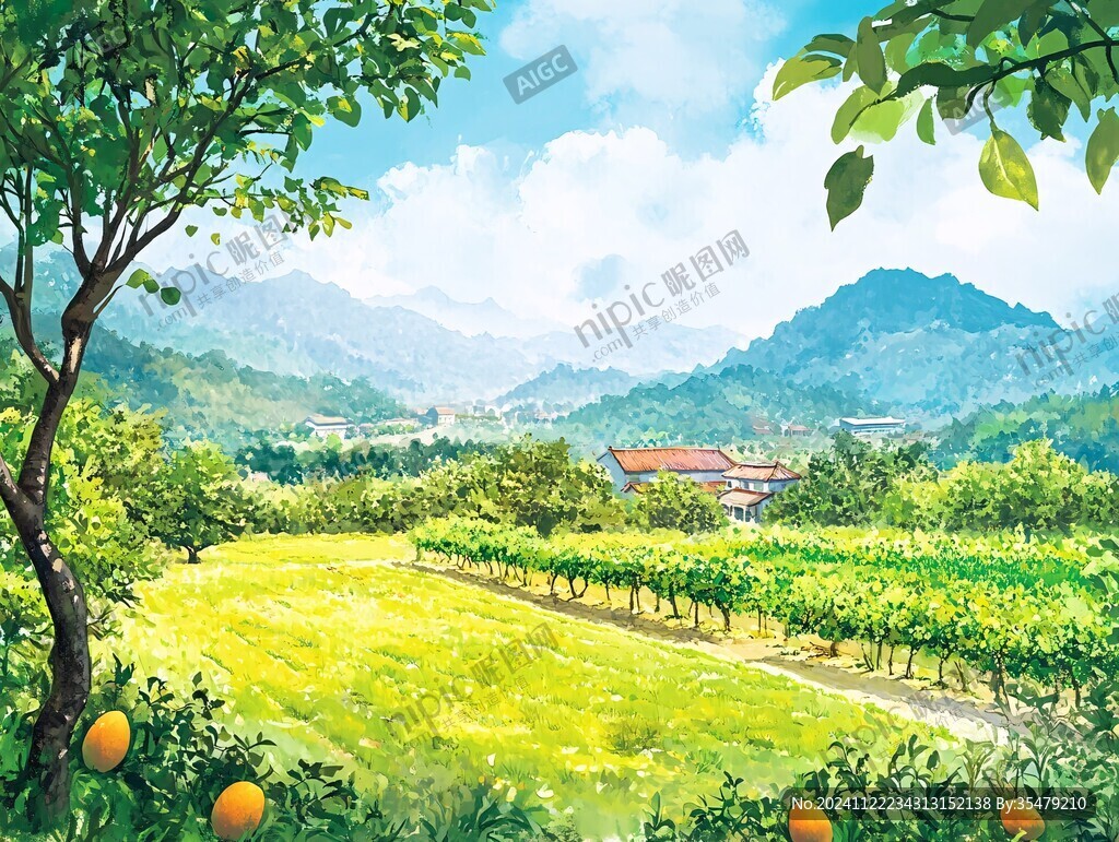 果园插画田园风光
