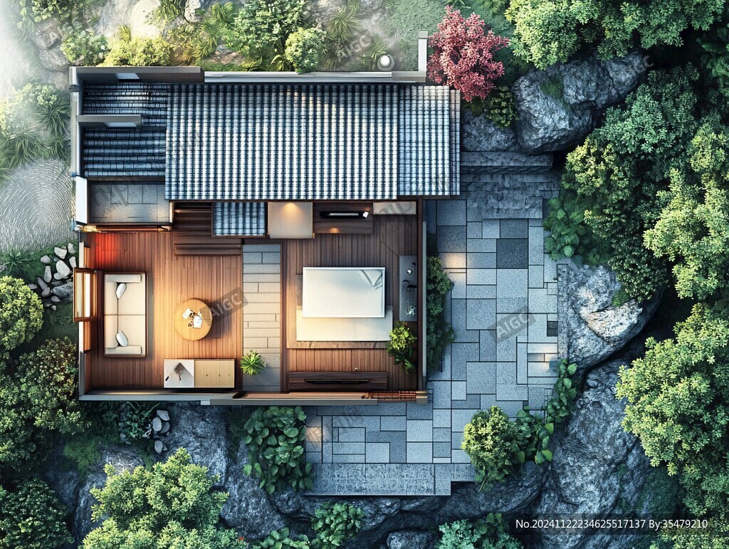 院落客房外鸟瞰图