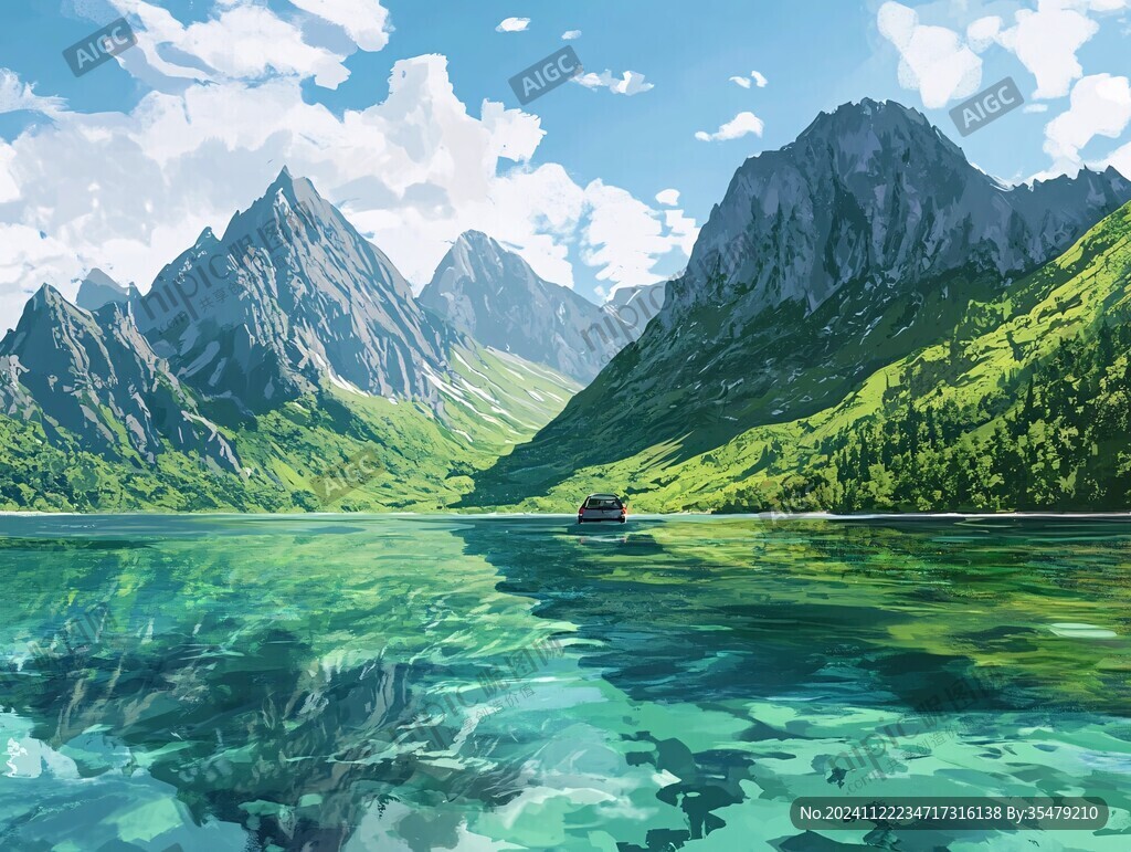 插画翡翠湖