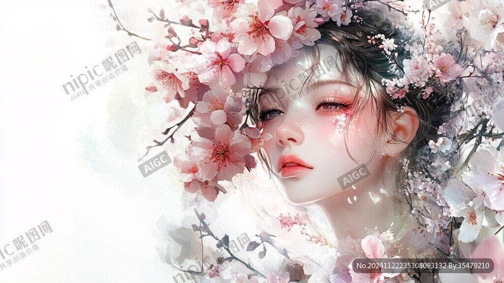 桃花美人插画