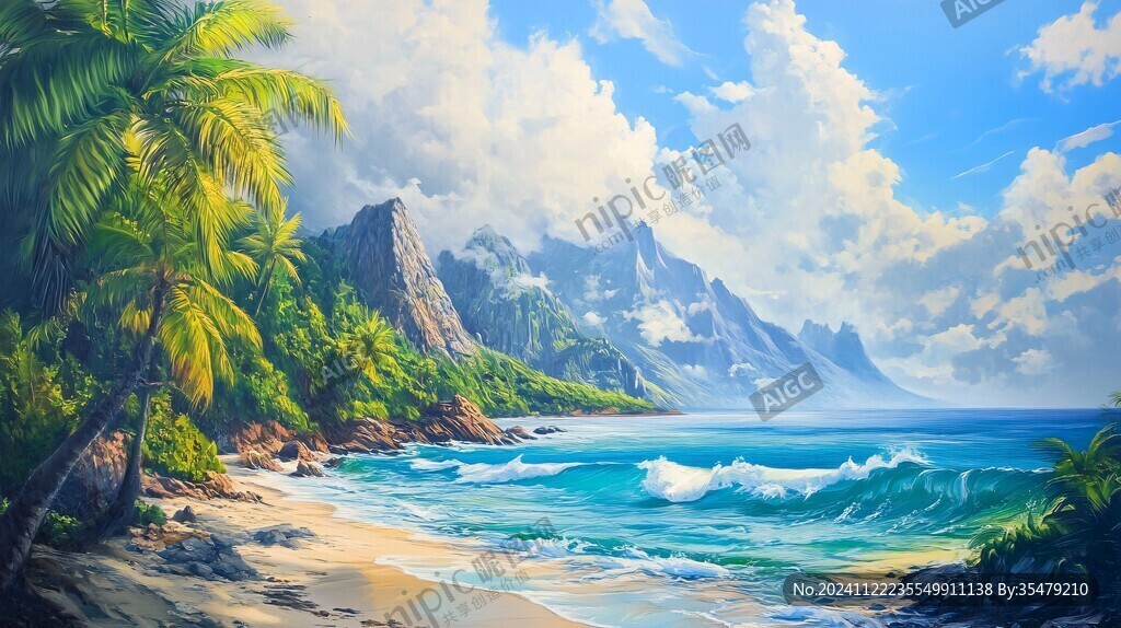 唯美海岸风景插画