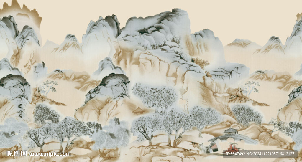 国风山水印花