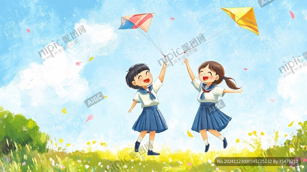 学生放风筝
