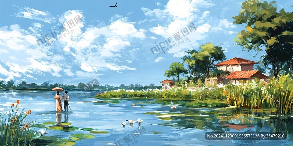 湖畔插画
