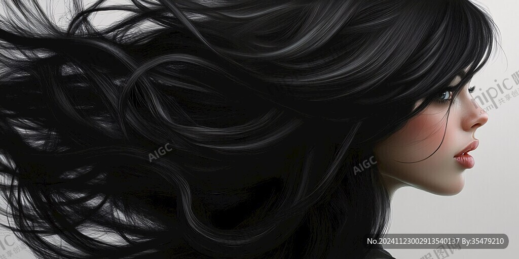 长黑发插画