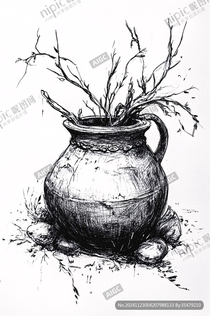 素描陶罐素描