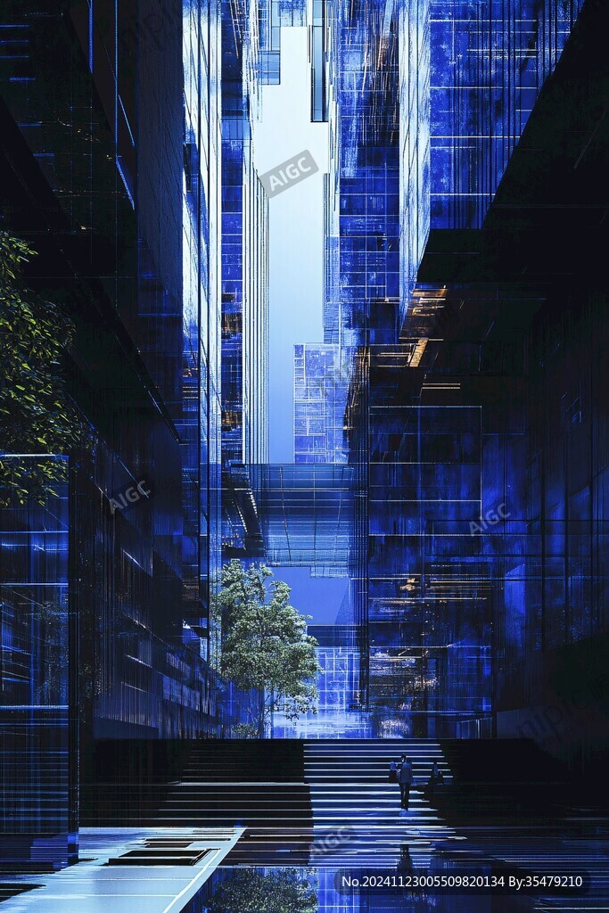 3d玻璃金属材质建筑
