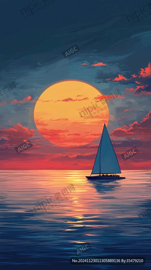 海上落日插画