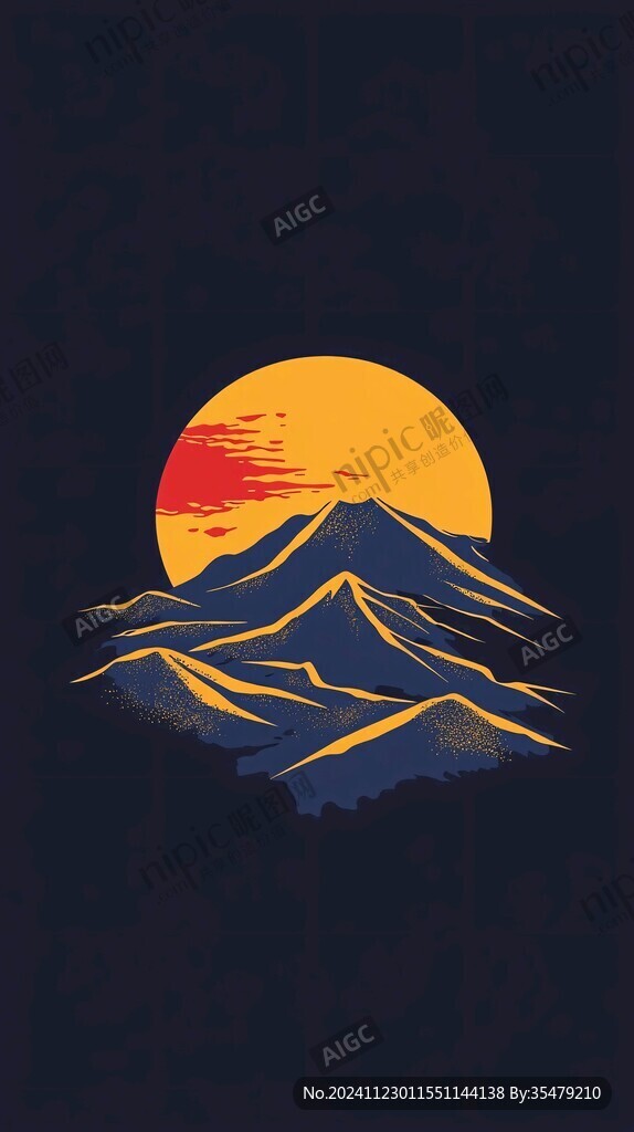 黄昏远山插画