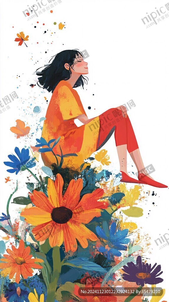 少女与花插画