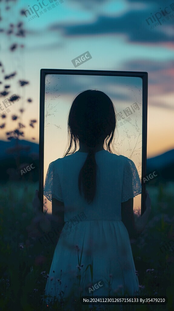 黄昏的少女背影