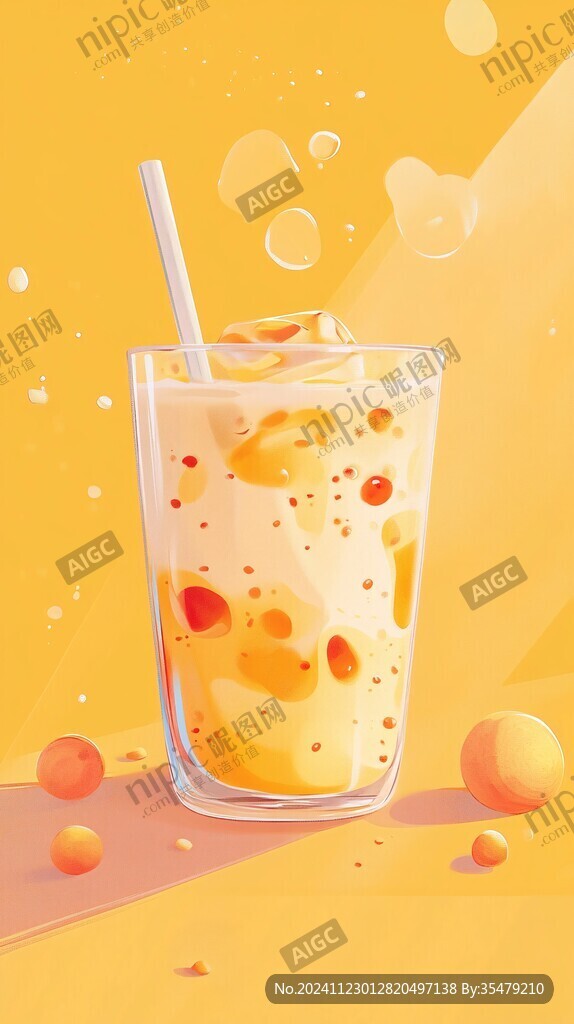 桃胶奶茶插画
