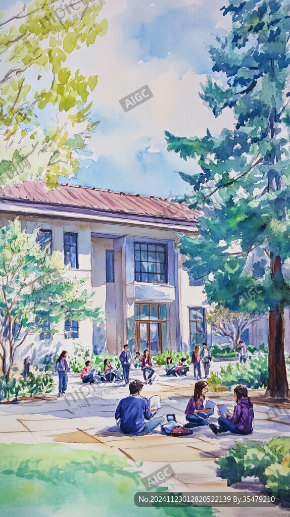 斯坦福大学插画水彩
